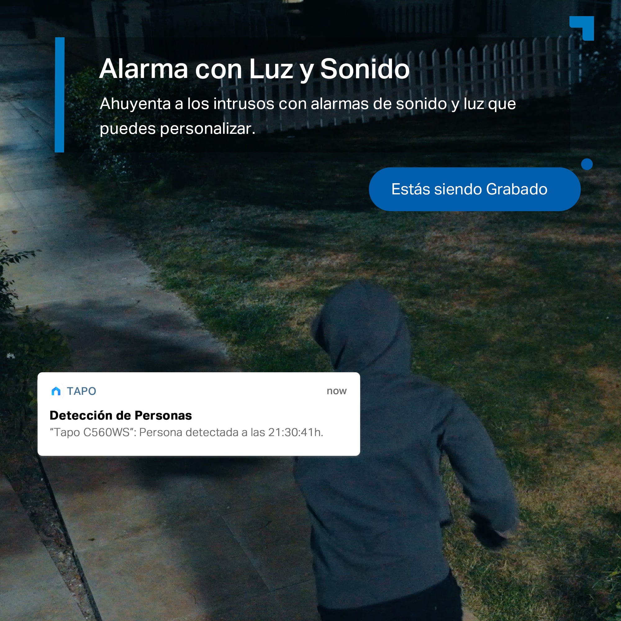 Alarma con luz y sonido de la Tapo C560WS para ahuyentar intrusos con notificación móvil