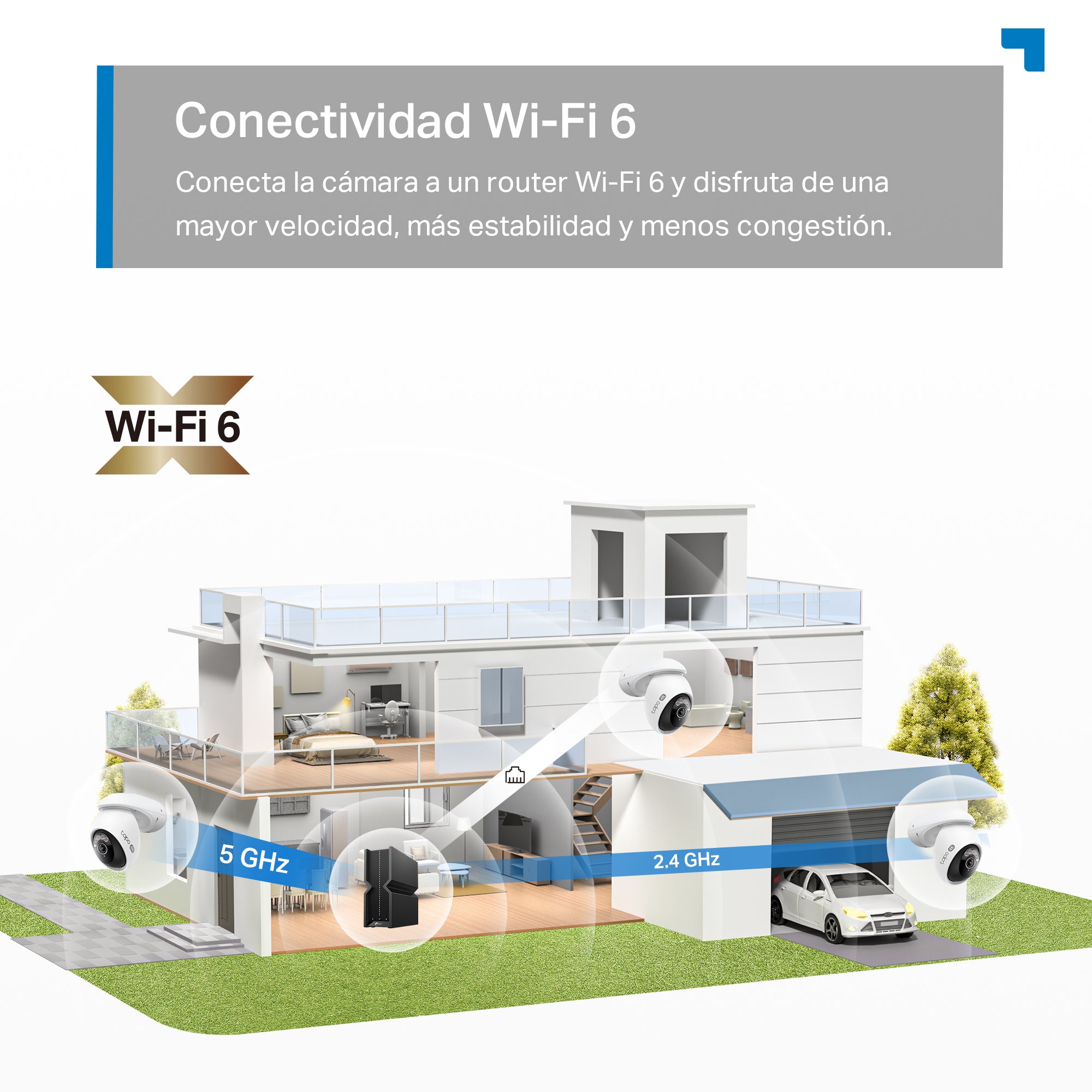 Tapo C560WS con Wi-Fi 6 de doble banda 5 GHz y 2,4 GHz para mayor velocidad y estabilidad