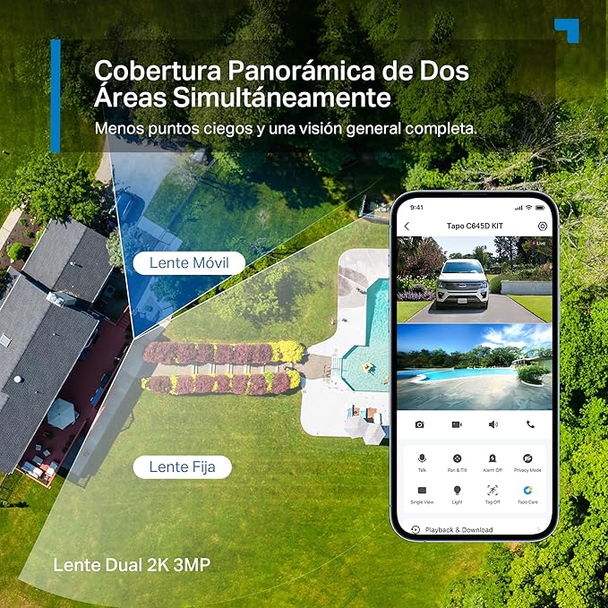Tapo C645D KIT ofrece cobertura panorámica de dos áreas simultáneamente mediante sus dos lentes