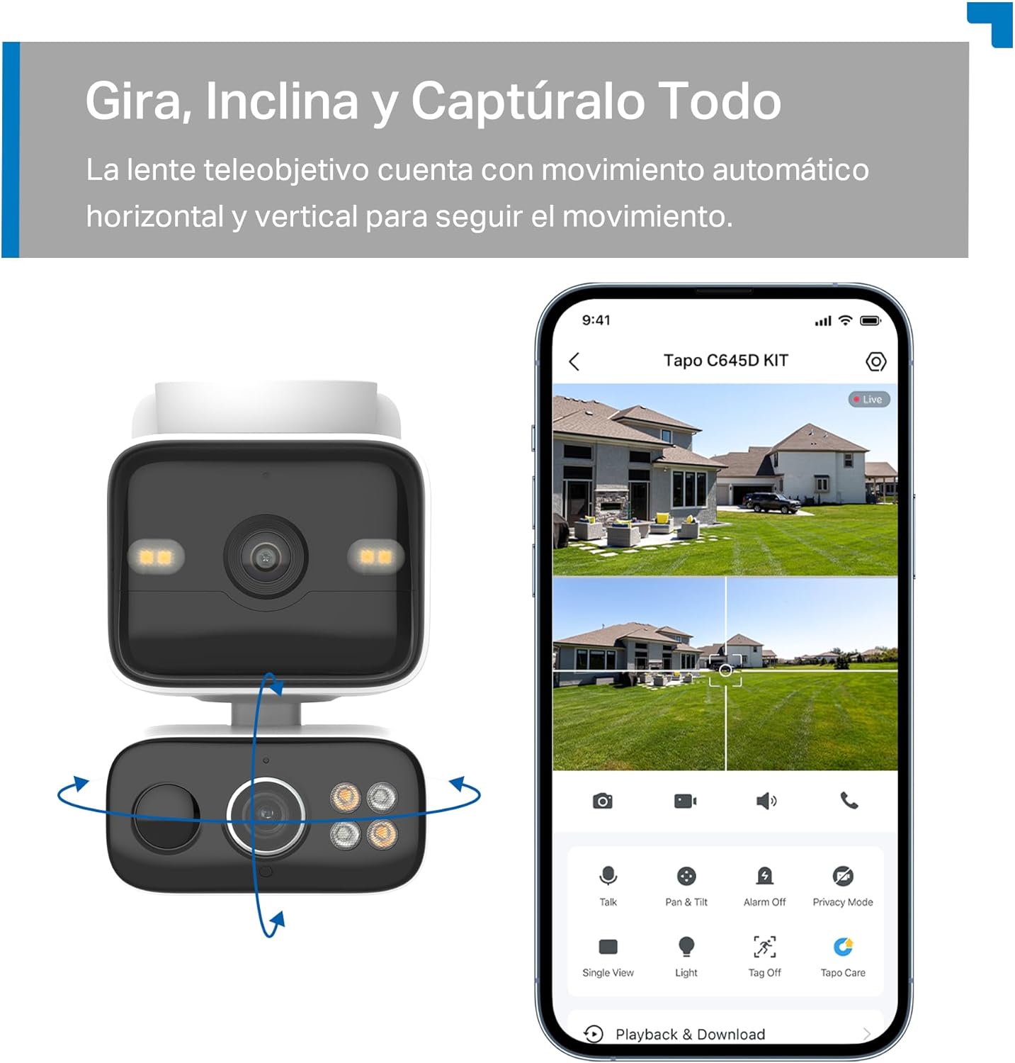 Tapo C645D KIT con movimiento horizontal y vertical para seguir automáticamente los objetos en movimiento
