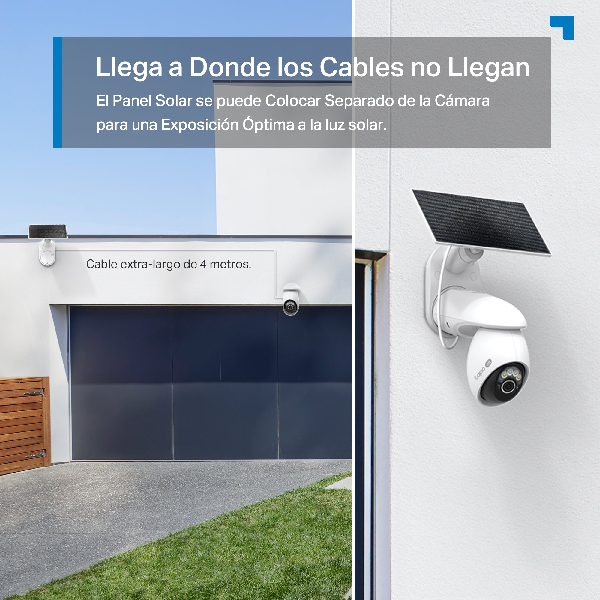 Panel solar Tapo C660 Kit instalado separado con cable extra largo de 4 metros