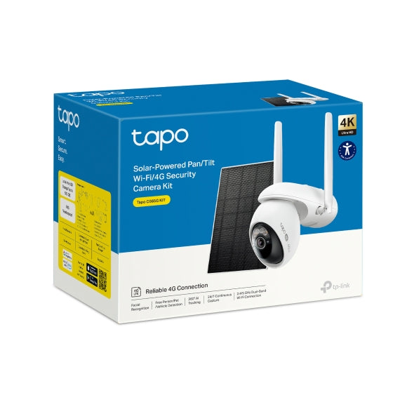 Tapo C665G Kit cámara solar 4K con 4G LTE junto a su caja completa