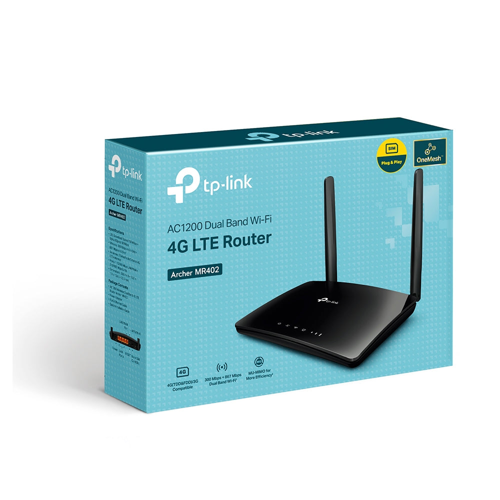 Router 4G LTE AC1200 con SIM hasta 150 Mbps para 64 dispositivos | Archer MR402