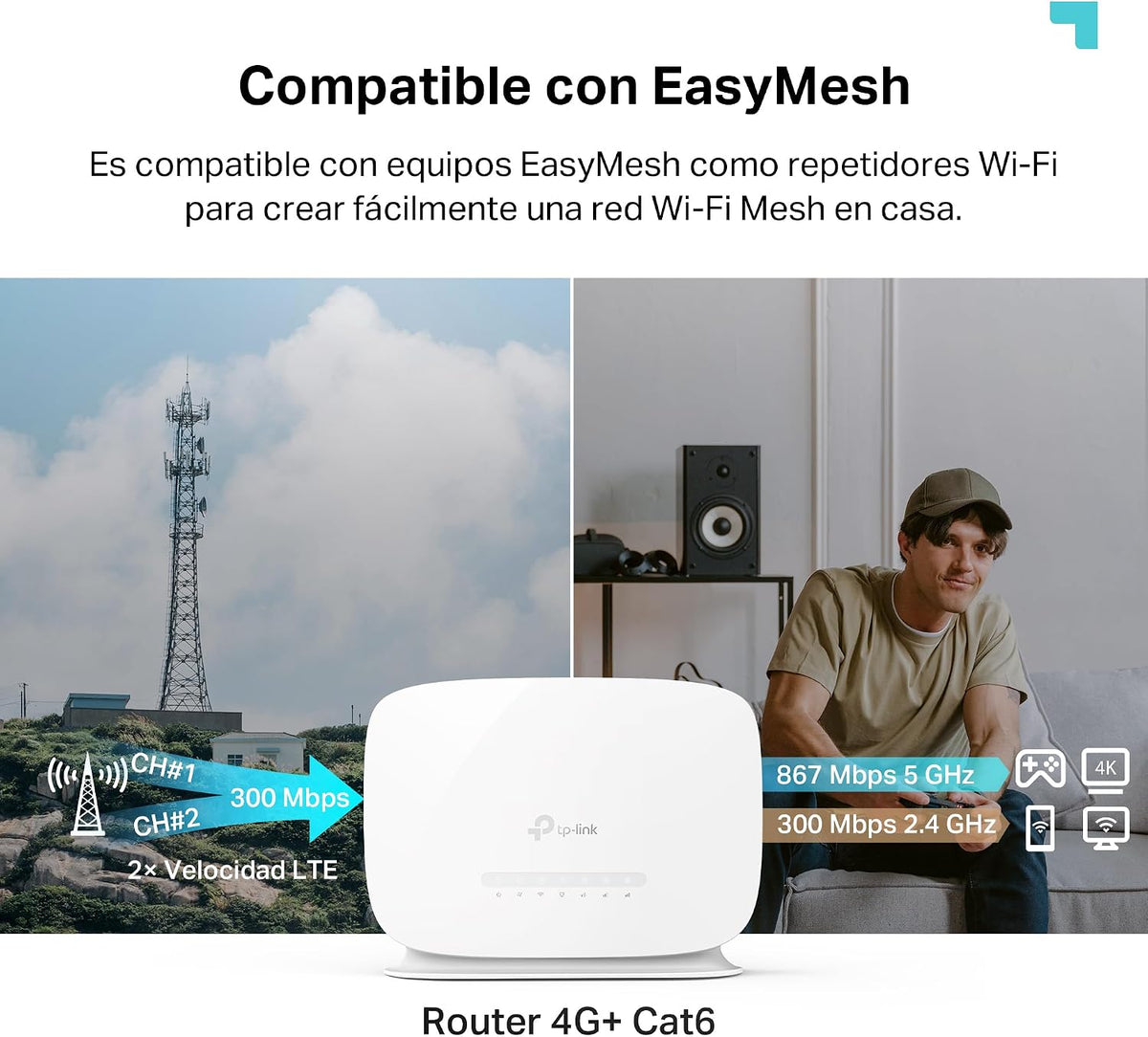 Router 4G+ Cat6 AC1200 con Wi-Fi 5 y puertos Gigabit | Archer MR505