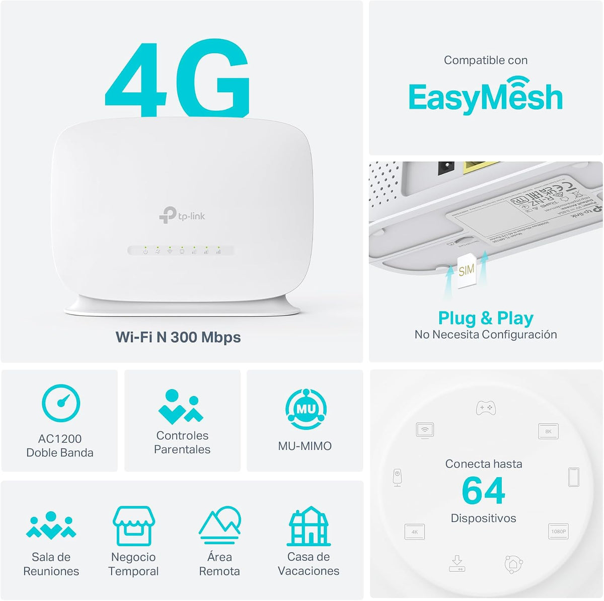 Router 4G+ Cat6 AC1200 con Wi-Fi 5 y puertos Gigabit | Archer MR505