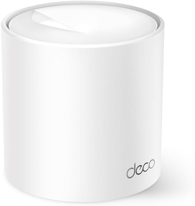 Vista individual del nodo WiFi 6 Mesh TP-Link Deco X1500 en color blanco.