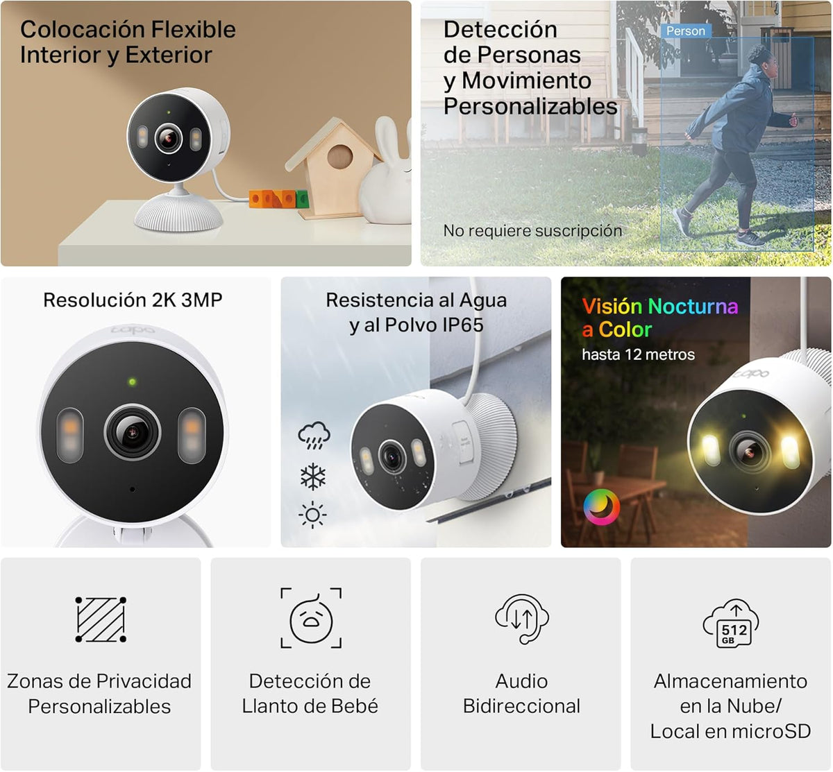 Cámara de Seguridad Wi-Fi Interior/Exterior 2K 3MP con Visión Nocturna a Color | Tapo C113