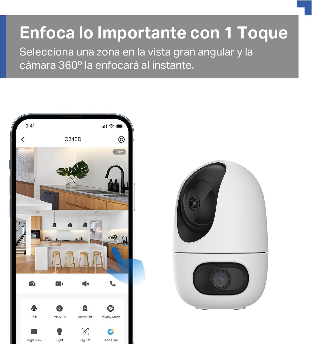 Cámara de Seguridad Interior de Doble Lente 2K con Pan/Tilt y Seguimiento IA | Tapo C245D