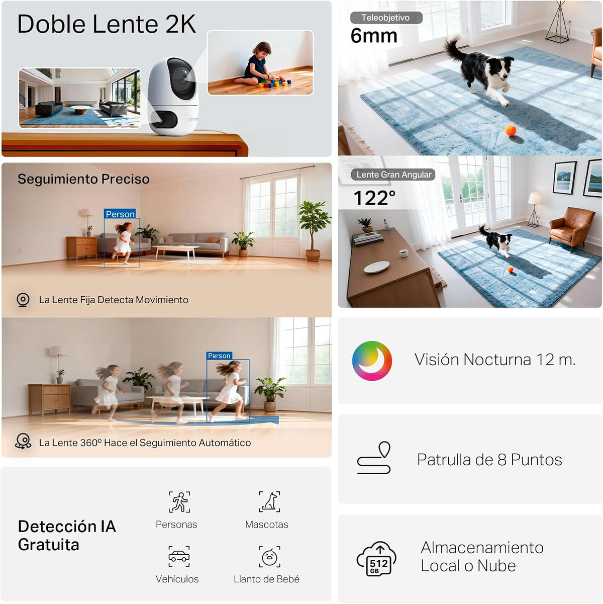Cámara de Seguridad Interior de Doble Lente 2K con Pan/Tilt y Seguimiento IA | Tapo C245D