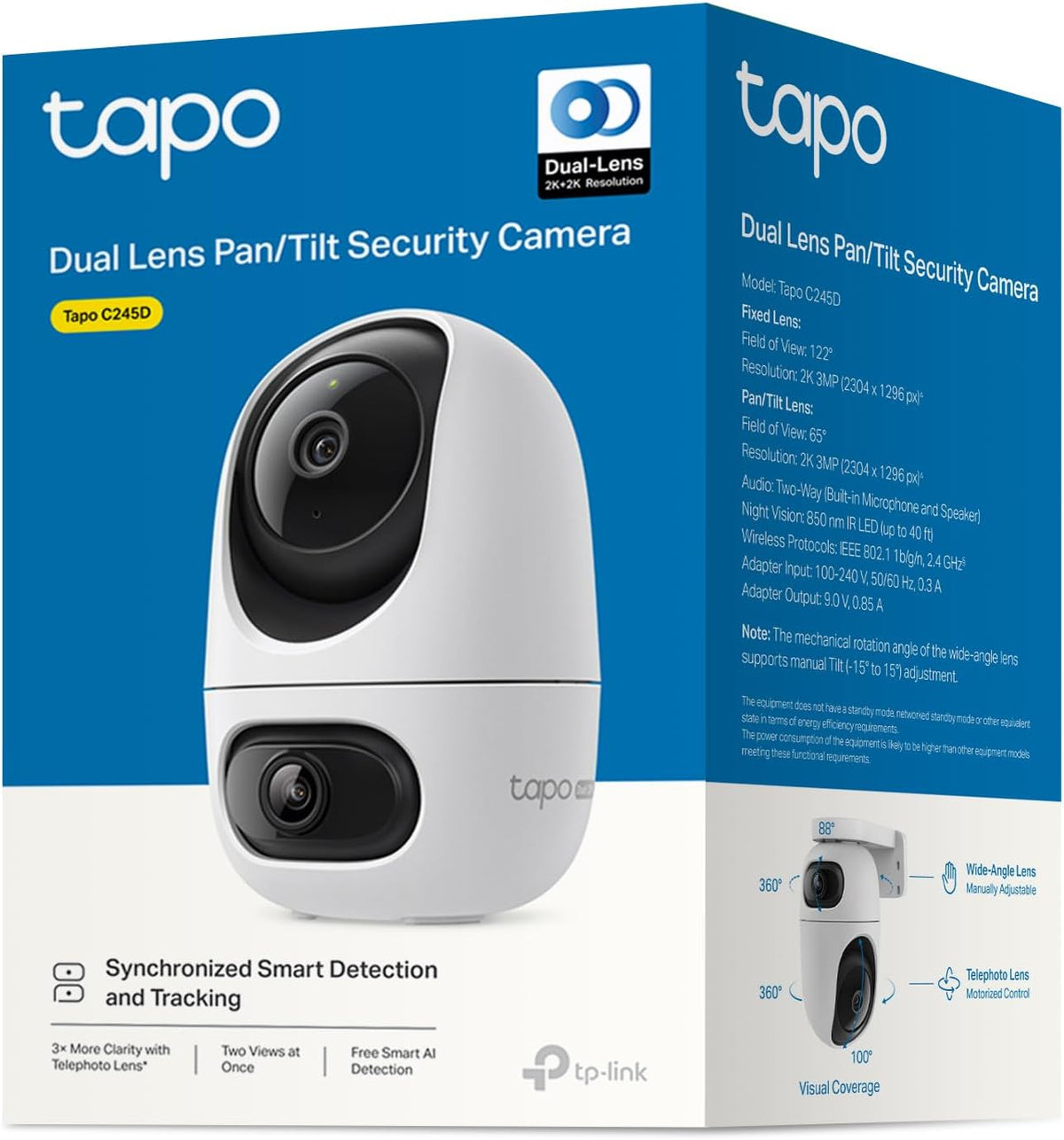 Cámara de Seguridad Interior de Doble Lente 2K con Pan/Tilt y Seguimiento IA | Tapo C245D