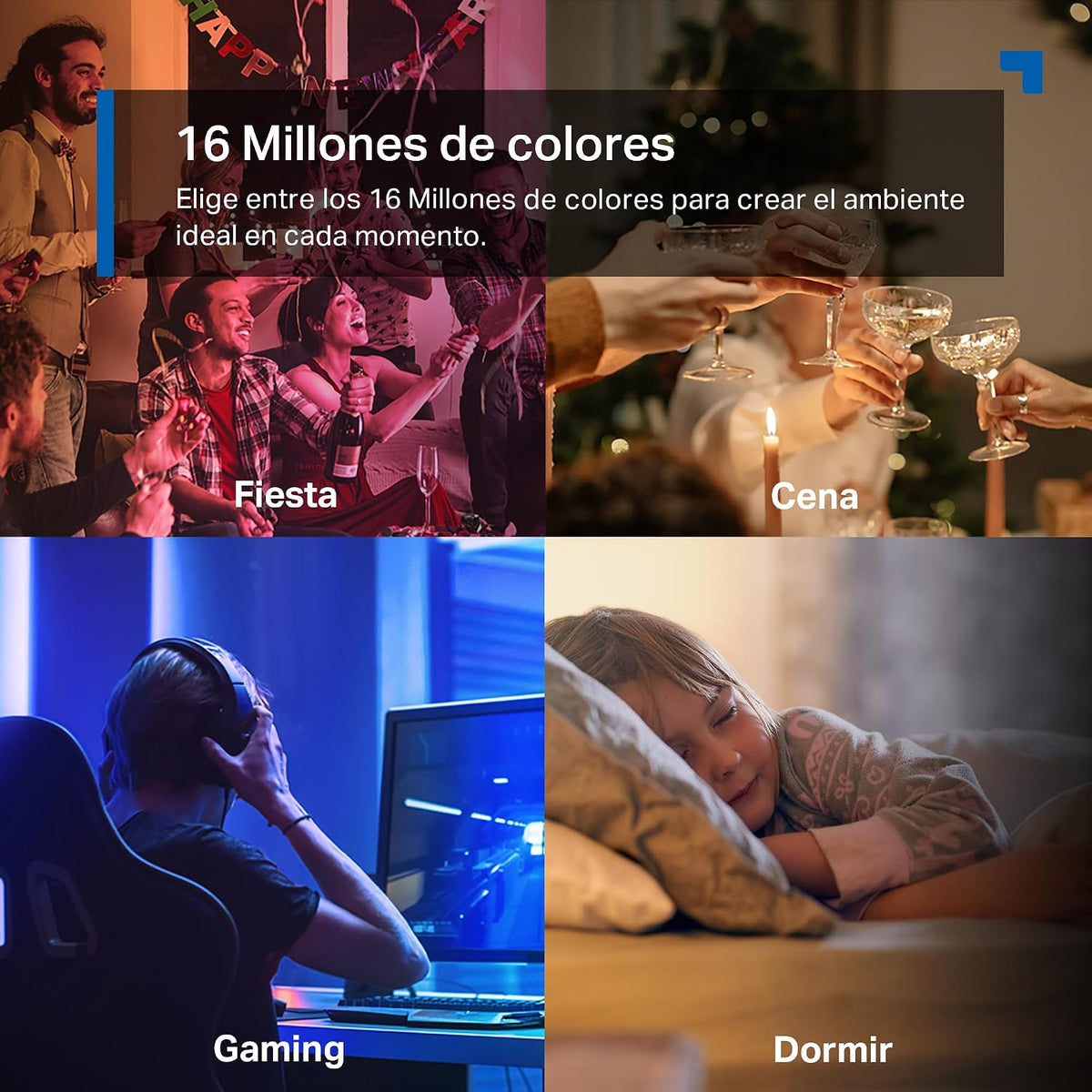Bombilla Inteligente Wi-Fi E27 Multicolor con Monitorización de Energía, Pack de 4 | Tapo L430C (4-Pack)