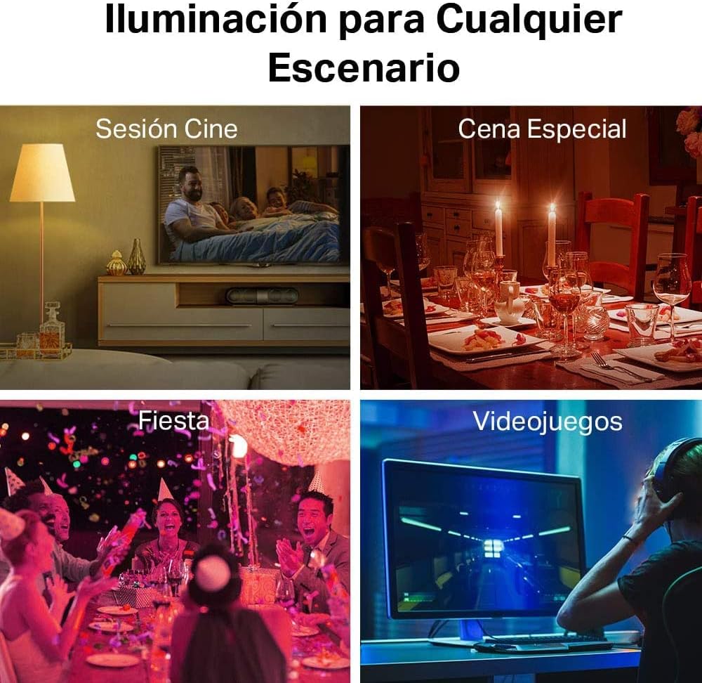 Bombilla LED Wi-Fi Inteligente E27 RGB Multicolor 806 lm, Pack de 4 | Tapo L530E (4-Pack)