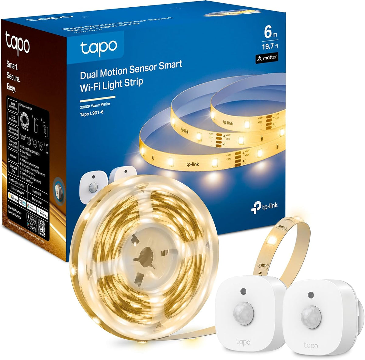 Tira de Luz LED Wi-Fi Inteligente de 6 m con Doble Sensor de Movimiento | Tapo L901-6