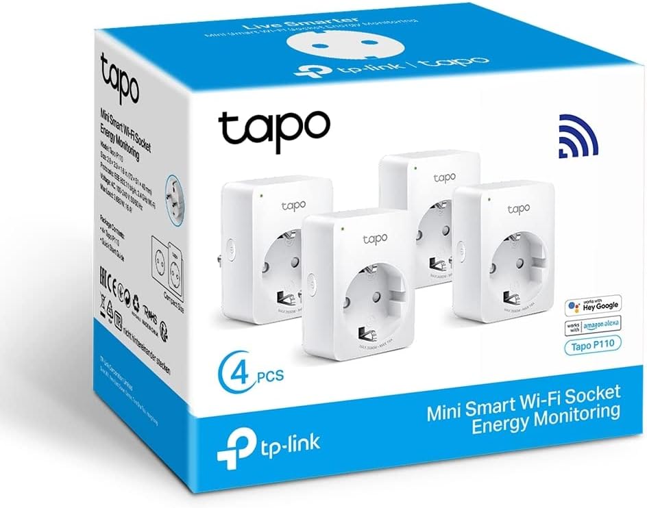 Enchufe Inteligente Wi-Fi con Monitorización de Energía, Pack de 4 | Tapo P110 (4-Pack)